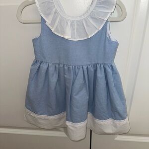 Tahari White and Light Blue Ruffle Dress